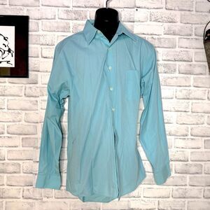 Van Heusen Poplin Turquoise Teal Button Down Shirt Size Large